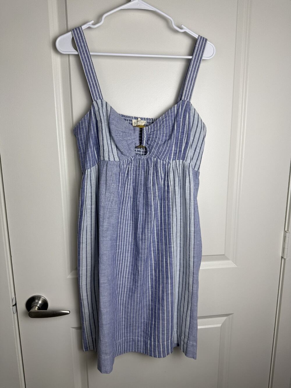 Women's Lucky Brand Dress Adjustable Straps Sleeveless Size M Linen Blue Stripe